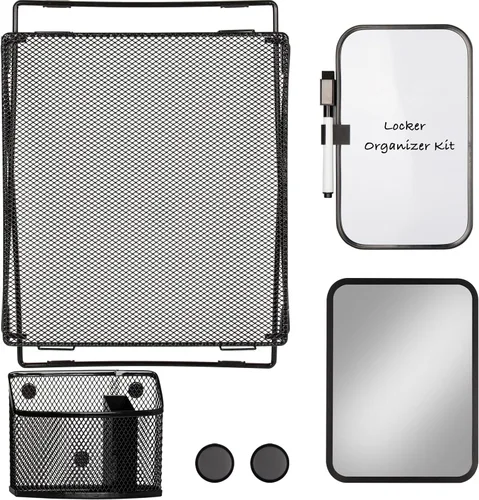 Miniatura 6 de Svartur Kit organizador de casillero negro con estante, estante, espejo, soporte para bolígrafos, pizarra blanca, artículos esenciales
