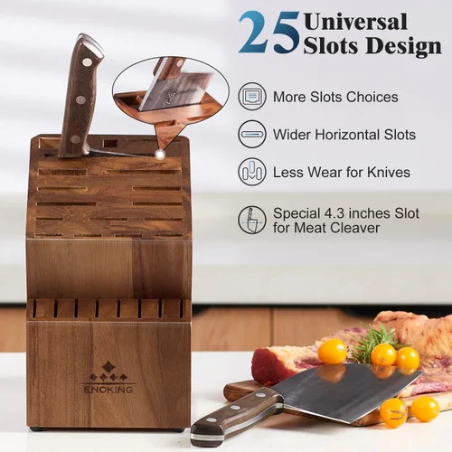 Miniatura 2 de Bloque de cuchillos ENOKING sin cuchillos, soporte grande para cuchillos - 25 ranuras de madera de acacia, bloque universal de carnicero