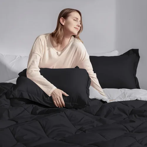 Miniatura 7 de Basic Beyond Juego de edredón tamaño King - Juego de edredón King negro, juego de edredón reversible para cama King para todas las estaciones, 02