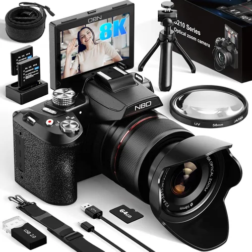 NBD Cámaras digitales de 64 MP para fotografía, cámaras de vlogging de 8K para YouTube, zoom óptico de 16X, punto de viaje y disparo, cámaras