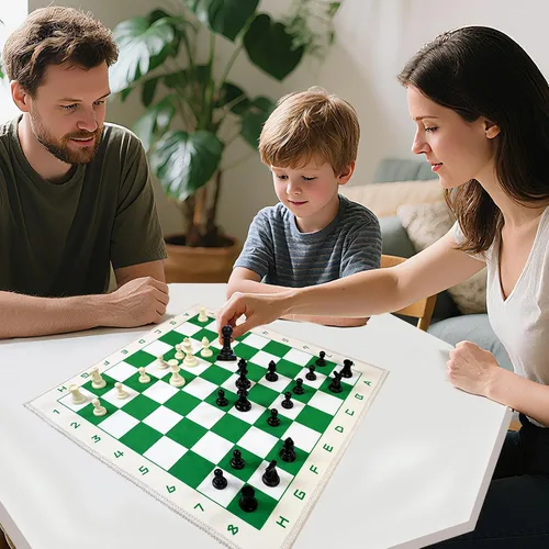 Miniatura 5 de Alfombra de Juego de Ajedrez Extra Grande de 24x24 Pulgadas con Rey de 3.75 Pulgadas - Superficie de Terciopelo de Cristal Suave, Alfombra de Juego