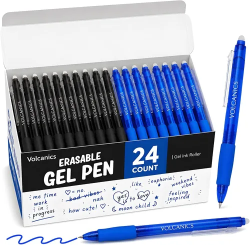Miniatura 21 de Volcanics Bolígrafos de Gel Borrables Retráctiles Clicker - Punta de Bola de 0.7mm, Borrado por Calor con Borrador Integrado, Paquete de 12 Negro