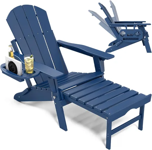 Miniatura 31 de NAVINE Silla Adirondack ajustable con reposapiés retráctil, Silla Adirondack plegable de HDPE con portavasos, Silla Adirondack para todo el tiempo