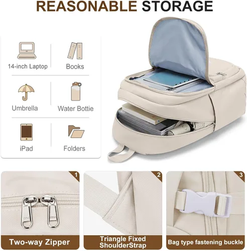 Miniatura 3 de weradar Bonita mochila, mochila casual simple con muchos bolsillos, mochila estética para mujeres y hombres (beige)