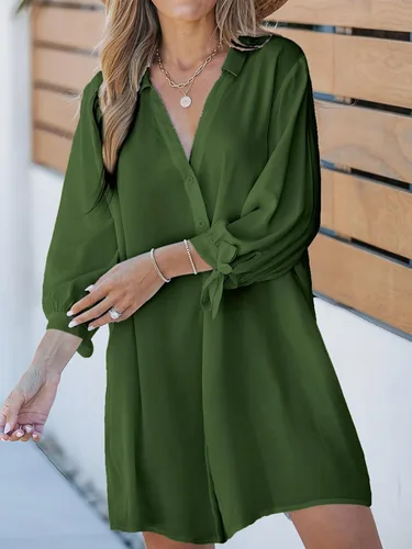 Miniatura 4 de CUPSHE Vestido corto de playa para mujer, manga 34, con botones, vestido midi de verano
