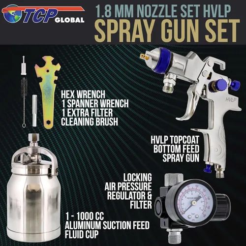 Miniatura 2 de TCP Global Pistola de pulverización profesional HVLP de 0.071 in - Kit de pistola de pintura automática de alimentación por gravedad para capa base