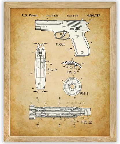 Lone Star Art Sig Sauer 226 - Impresión de patente de pistola enmarcada de 11 x 14 pulgadas para pared, póster de pistola de cueva de hombre, regalo