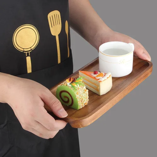Miniatura 4 de 2 bandejas rectangulares pequeñas de madera decorativas de madera de acacia, platos de queso, bandejas pequeñas para sándwiches de postre, platos