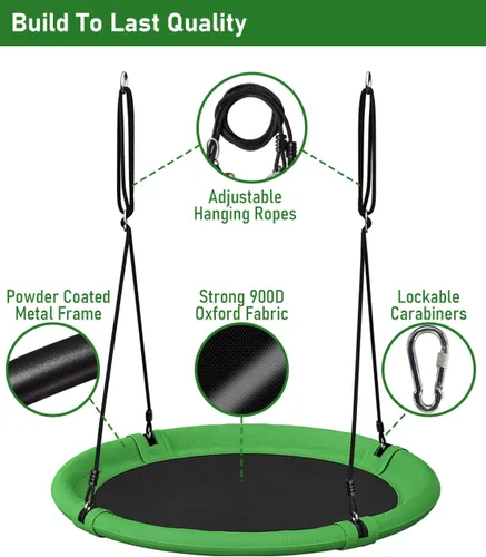 Miniatura 3 de Juego de columpio de árbol de platillo de 40 pulgadas de diámetro para niños y adultos, asiento de columpio volador ajustable para patio trasero