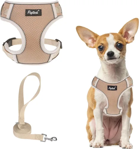 Miniatura 30 de PUPTECK Juego de arnés y correa para perro pequeño, arnés ajustable sin tirones para cachorro, chaleco de malla suave reflectante para mascotas