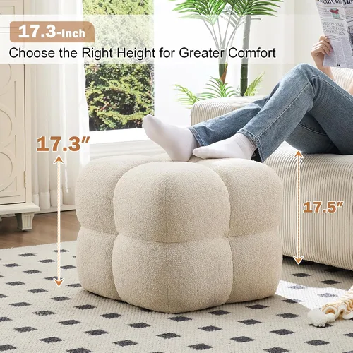 Miniatura 2 de Zesthouse Puf cuadrado otomano, moderna silla de tocador sin respaldo para dormitorio, taburete de lino beige, reposapiés tapizado para sofá, mesa