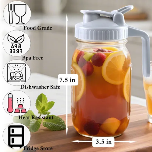 Miniatura 2 de Jarra con tapa de vertido, jarra de vidrio de almacenamiento de leche materna de 32 onzas, jarra de té de vidrio de boca ancha de 1 cuarto de galón