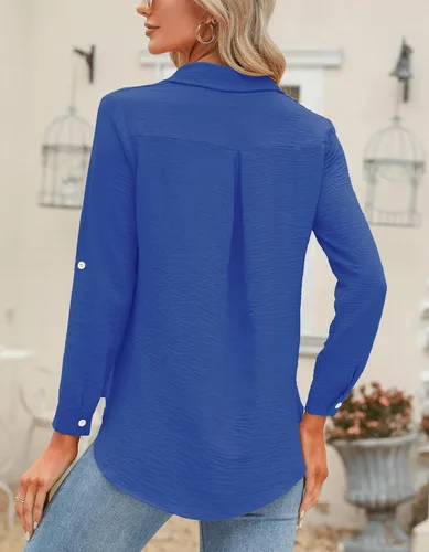 Miniatura 15 de Odosalii - Camisas con botones para mujer, con cuello en V, manga larga, enrolladas, blusas elegantes y formales para negocios y ocasiones casuales