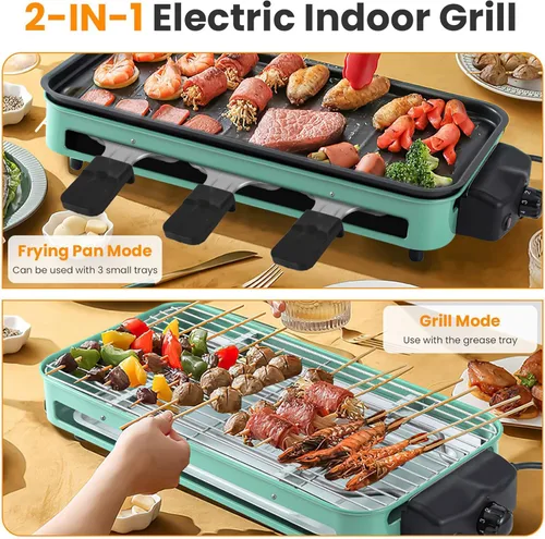Miniatura 5 de Parrilla eléctrica para interiores, parrilla eléctrica 2 en 1 de 1500 W con red de parrilla y placa extraíble de cocina antiadherente, parrilla