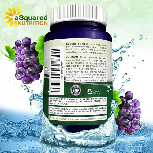 Miniatura 7 de aSquared Nutrition Resveratrol natural con extracto de vino tinto - 180 cápsulas - Pastillas de suplemento antioxidante de trans resveratrol