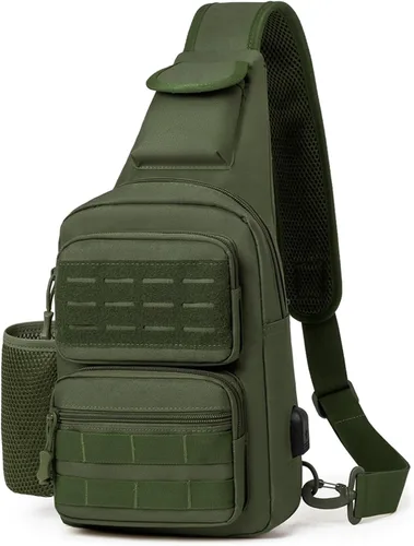 BAIGIO Tactical EDC Sling Bag Militar Una Correa Hombro Mochila Molle Range Bolsas Paquete de Pecho, #01-verde militar, Pequeño, Bolso táctico