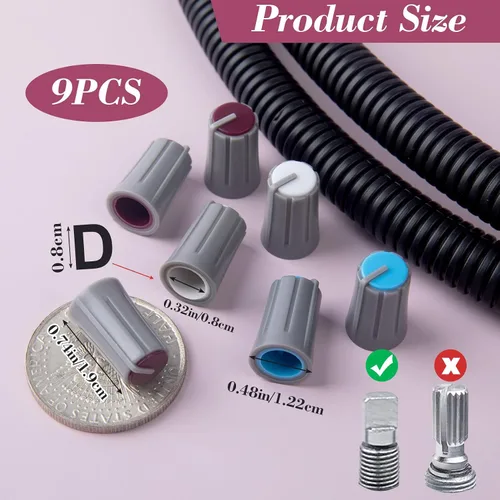 Miniatura 3 de 9 piezas de 6 mm tipo D perilla de potenciómetro, perilla giratoria de volumen y tono de guitarra de plástico, perilla de control de graves