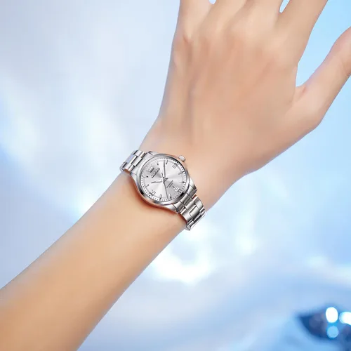 Miniatura 4 de OLEVS Reloj de pulsera para mujer, elegante, con diamantes, analógico, de cuarzo, de dos tonos, de acero inoxidable, impermeable, luminoso