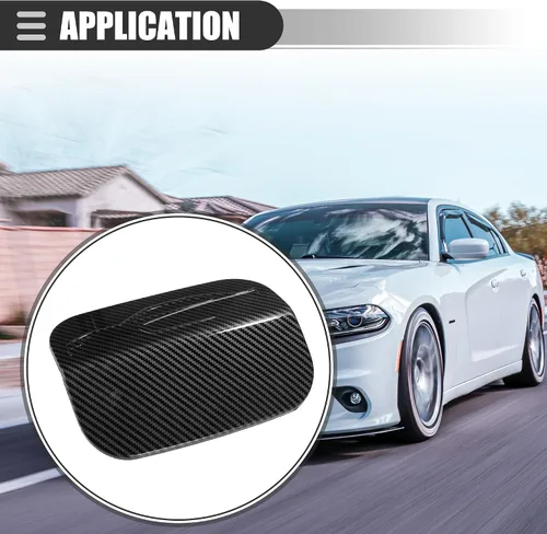Miniatura 3 de Motoforti Cubierta de puerta de gas para depósito de combustible, para Dodge Charger 2015-2021, plástico, patrón de fibra de carbono, color negro