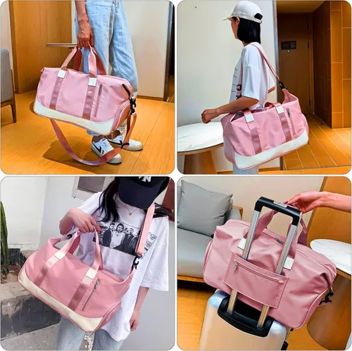 Miniatura 6 de Suruid Bolsa deportiva para gimnasio, bolsa de viaje de viaje, bolsa de yoga ligera con compartimento para zapatos y bolsa de hombro con bolsillo