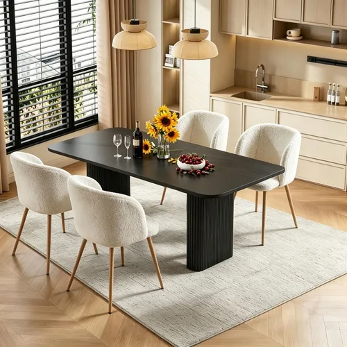 Miniatura 10 de Homedot Juego de 2 sillas de comedor tapizadas de barril negro, modernas sillas de cocina de mediados de siglo, cómodas con asiento acolchado