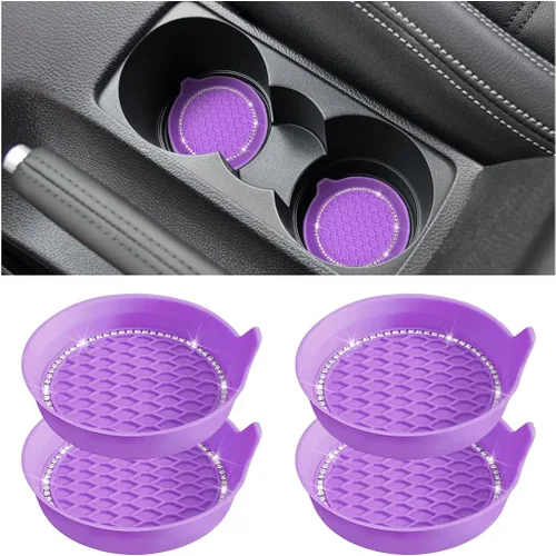 Miniatura 10 de Osilly Bling Portavasos para Auto, Juego de 4 Portavasos Universales con Diamantes de Imitación, Alfombrilla Antideslizante de Silicona a Prueba