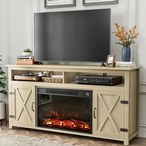 Miniatura 18 de YESHOMY - Soporte de TV para televisores de hasta 65 pulgadas, con puertas corredizas estilo granja y gabinetes de almacenamiento, mesa consola