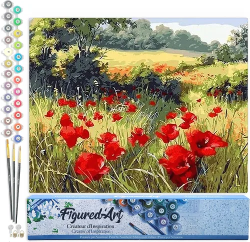 Miniatura 95 de Figured'Art - Juego de pintura por números, lienzo enrollado sin marco, para manualidades, para adultos, 16 x 20 pulgadas, jarrón de peonías
