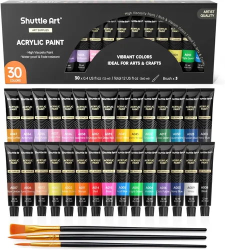 Juego de pintura acrílica, Shuttle Art 30 tubos de 12 ml, calidad de artista, pigmentos ricos no tóxicos, colores ideales para niños y adultos, 30