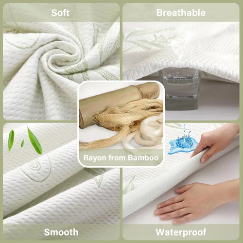 Miniatura 3 de Protector de Colchón Twin Impermeable, Funda Protectora de Colchón Lavable de Rayón de Bambú, Cubrecolchón Transpirable y Silencioso con Elástico