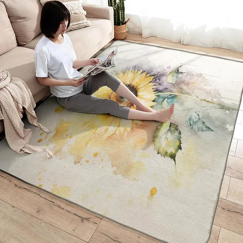 Miniatura 4 de Alfombra de área de girasol de 3 x 5 pulgadas, alfombra floral de acuarela, alfombras lavables para decoración de sala de estar y dormitorio