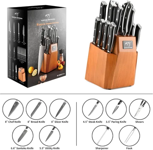 Miniatura 9 de Juego de cuchillos de cocina, juego de cuchillos de cocina de Damasco de 18 piezas con bloque, mango ergonómico de ABS para juego de cuchillos