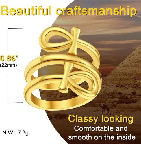 Miniatura 6 de ChainsProMax Puede grabar anillos de cruz Ankh para hombres y mujeres, anillo de mitología de joyería egipcia, acero inoxidable, chapado en oro
