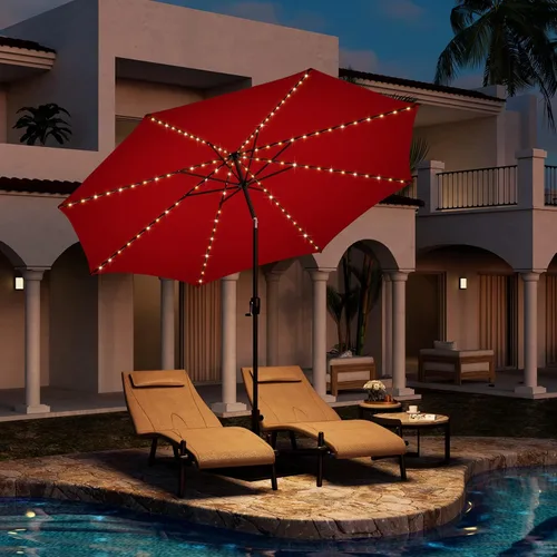 Miniatura 7 de Tangkula Sombrilla solar de 10 pies, sombrilla de patio con 112 luces LED, sombrilla de mercado de mesa al aire libre con mango de elevación
