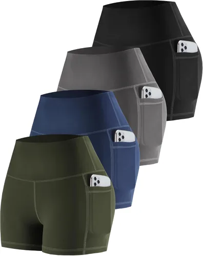 Miniatura 26 de CHRLEISURE - Pantalones cortos de ciclismo para mujer con bolsillos de licra, cintura alta, con control de abdomen para entrenamiento, yoga