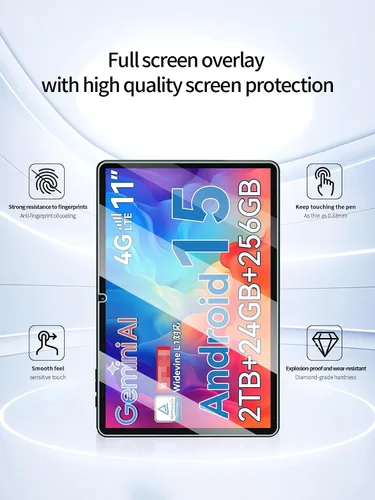 Miniatura 2 de Protector de pantalla para tableta TABWEE W90 2025 Android 15 de 11 pulgadas, dureza 9H antiarañazos, sensible al tacto, bordes redondeados 2.5D