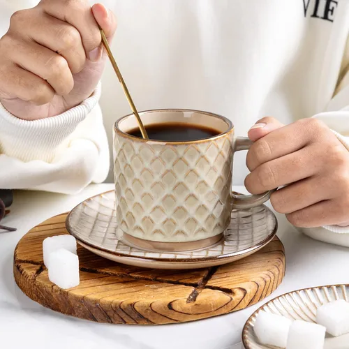 Miniatura 5 de GBhome Tazas de café apilables de 6 onzas, tazas de café de cerámica con patrones de textura para hombre, mujer, papá, mamá, juego de 4 tazas