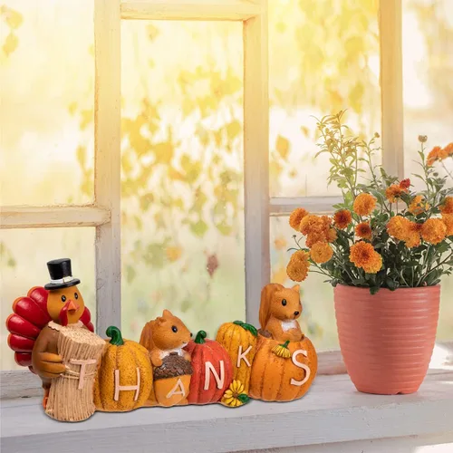Miniatura 8 de JOYIN Decoración de mesa de pavo de calabaza de Acción de Gracias, figuras de pavo de resina, decoración de Acción de Gracias, mesa de cosecha