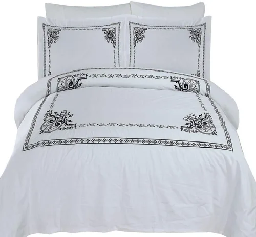 Miniatura 6 de sheetsnthings Juego de edredón de 8 piezas de tamaño matrimonial bordado Amalia dorado y blanco, incluye juego de funda de edredón de algodón de 3