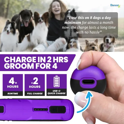 Miniatura 3 de Diamondg Molinillo de uñas inalámbrico para perros con sonido silencioso y punta LED para perros grandes y pequeños, 4 horas de duración - Cortaúñas