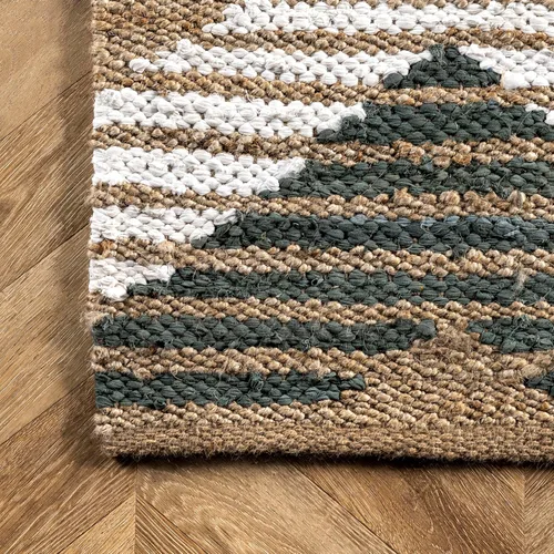 Miniatura 4 de nuLOOM Alfombra trenzada a mano de Mezclilla Marla y Yute de Diamantes, 4 x 6 pies, Color Verde Olivo