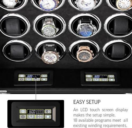 Miniatura 5 de Enrollador de reloj para 16 relojes automáticos con retroiluminación LED y control de pantalla táctil LCD