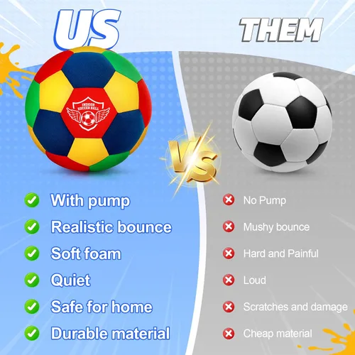 Miniatura 6 de HopeRock Pelota de Fútbol Blanda de Espuma para Interior Tamaño 4 para Niños para Tu Hogar, Ligera Segura y Divertida para Entrenamiento