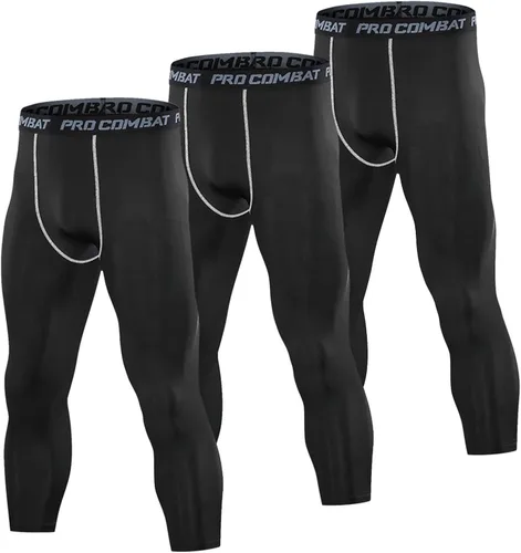 SS COLOR FISH Paquete de 3 pantalones de compresión 34 para hombre, capa base atlética, entrenamiento, deportes, correr, leggings para correr para