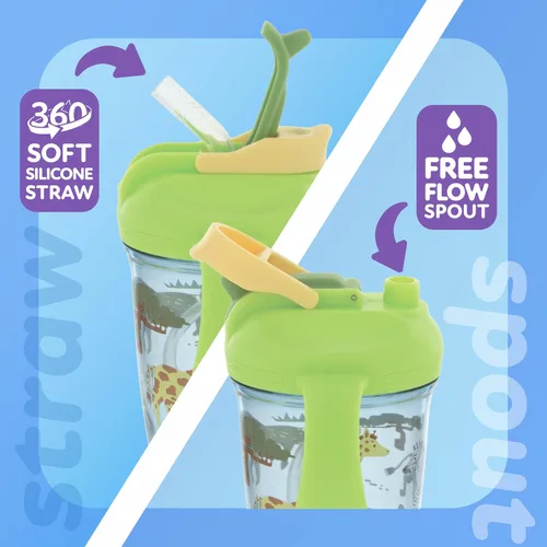 Miniatura 3 de Nuby Taza multifunción 2 en 1 para niños pequeños con popote con peso de 360° y boquilla dura, 8 onzas, asas de fácil agarre y tapa abatible, más