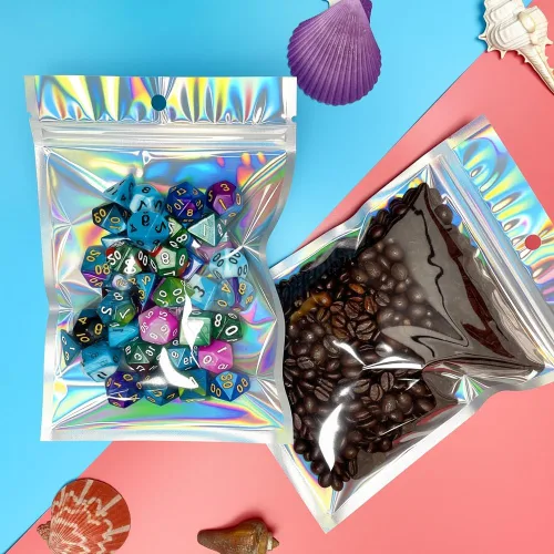 Miniatura 7 de 50 bolsas holográficas de Mylar de 5.5 x 7.8 pulgadas, bolsa resellable con cremallera, bolsas a prueba de olores para embalaje, muestras de brillo