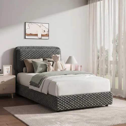 Miniatura 14 de REVOMINCA Marco de cama tamaño individual, marco de cama de nube con 2 cabeceras de almohada suaves, marco de cama tapizado de felpa de piel