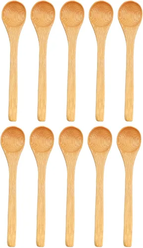 Miniatura 11 de BambooMN Cucharas de bambú para servir, mini cuchara de azúcar con sal, pequeñas cucharas de madera para especias, ovalada negra de 3.5 pulgadas, 10