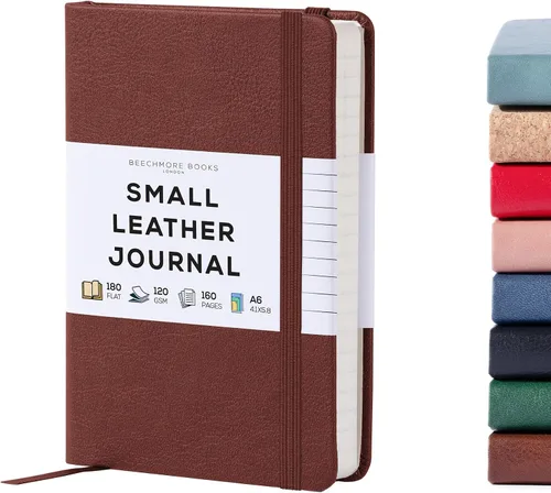 Miniatura 24 de BEECHMORE BOOKS Cuaderno rayado, 5.8 x 8.3 pulgadas, páginas rayadas A5, 160 páginas, diarios de cuero de tapa dura para mujeres, hombres, escritura