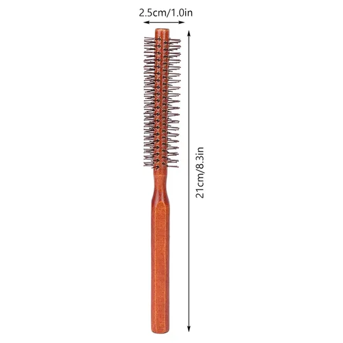 Miniatura 8 de Cepillo de pelo redondo para secado con nailon suave, cepillo de pelo redondo rizado en caliente con mango de madera, unisex para secado con soplado